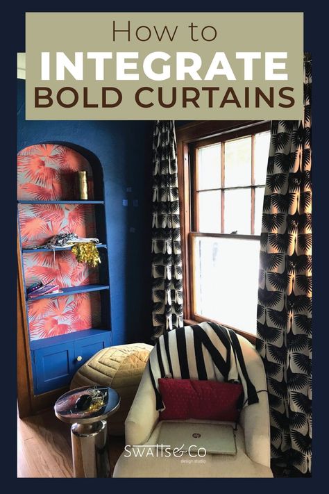 Bold Window Treatments, Colorful Curtains Living Room Modern, Bold Curtains Bedroom, Eclectic Bedroom Curtains, Unique Curtain Ideas Living Room, Patterned Curtains Living Room Ideas, Statement Curtains Living Room, Maximalist Curtain Ideas, Unique Curtain Ideas Creative