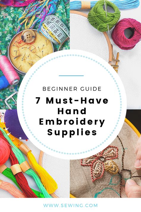 With this complete list of basic and essential embroidery supplies and tools, you’ll be finishing off masterpieces in no time. Learn which tools and materials you must have to get started in this wonderful hobby. #embroidery #embroideryprojects #sewing Tools For Embroidery, Organize Embroidery Supplies, Embroidery Supplies Organization, Embroidery Must Haves, Embroidery Set Up, Embroidery Starter Kit, Embroidery Tools And Materials, Embroidery Kits For Sale, Beginning Embroidery