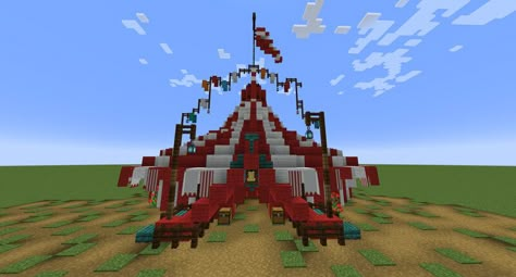 Circus Minecraft Ideas, Carnival Minecraft Ideas, Minecraft Clown Build, Circus Tent Minecraft, Circus Minecraft Build, Carnival Minecraft, Minecraft Carousel, Minecraft Theme Park Ideas, Minecraft Circus Tent