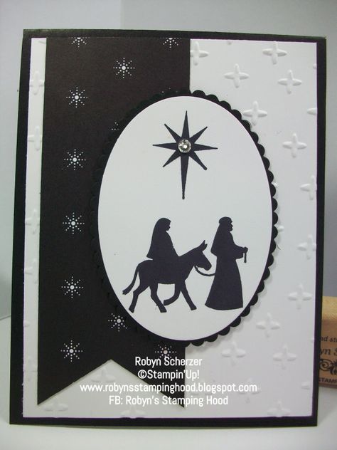 SUO - Homemade Cards, Rubber Stamp Art, & Paper Crafts - Splitcoaststampers.com Black And White Christmas Cards Handmade, Handmade Christian Christmas Cards, Nativity Christmas Cards Handmade, Nativity Cards Handmade, Religious Christmas Cards Handmade, Christian Christmas Cards Handmade, Black And White Christmas Cards, Oh Come All Ye Faithful, Nativity Cards