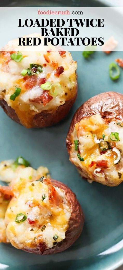 Red Potato Skins Appetizer, Small Twice Baked Potatoes, Twice Baked Golden Potatoes, Little Red Potatoes Recipes, Recipes With Red Potatoes, Red Potato Appetizers, Twice Baked Red Potatoes, Recipes With Sour Cream, Baked Red Potatoes