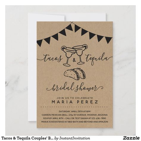 Tacos & Tequila Couples' Bridal Shower Invitation Tequila Bridal Shower Ideas, Margarita Birthday, Couples Bridal Shower Invitations, Fiesta Bridal Shower Invitations, Tequila Margarita, Fiesta Bridal Shower, Wedding Shower Themes, Couples Bridal Shower, Rustic Bridal Shower Invitations