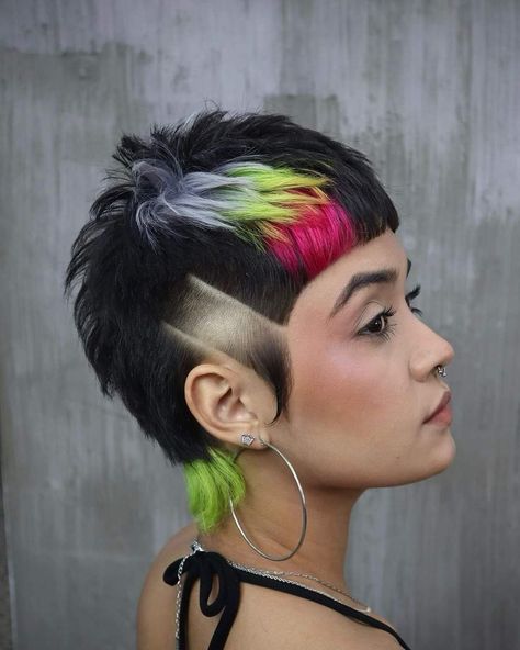 Creative Haircuts, Shaved Pixie, Funky Short Hair, Rainbow Hair Color, Creative Hair Color, Hair Color Unique, Dyed Red Hair, Men Hair Color, Punk Hair