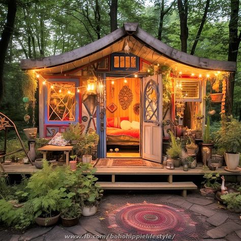 Bohemian Boho Bohemian Tiny House, Small She Shed Ideas, Meditation Shed, Witchy Cabin, Small She Shed, Holistic Retreat, Halcyon House, Calabasas Homes, Most Beautiful Homes