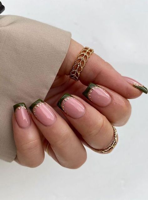 French Nail Designs, Minimalist Nails, Funky Nails, Pretty Acrylic Nails, Chic Nails, Short Acrylic Nails, French Tip Nails, Cute Acrylic Nails, Green Nails