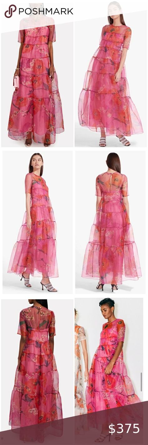 STAUD Hyacinth Tiered Floral Organza Pink Dress SZ S Staud Dresses, Ethereal Dress, California Poppy, Soft Floral, Tiered Dress, Pink Dress, Slip Dress, Ballet Skirt, Dress Es