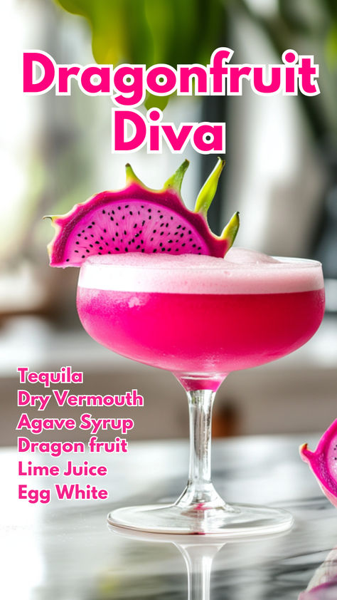 Dragonfruit Diva Dragonfruit Cocktail, Vermouth Cocktails, Cocktail Cards, Vermouth Cocktail, Winter Holiday Recipes, Aesthetic Dinner, Iced Drinks Recipes, Mix Drinks, Mixed Drinks Alcohol