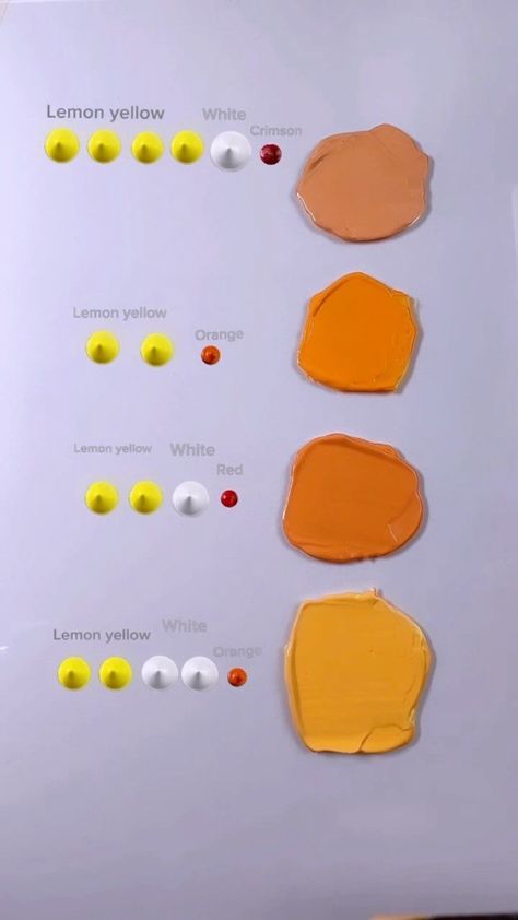 How To Make Colours Paint, How To Make Orange Color, Mixing Paint Colors Acrylic, How To Make Colors With Paint, How To Mix Paint Colors, Mixing Acrylic Paint Colors, Painting Ideas Orange, Mix Color Paint, Paint Color Mixing Chart