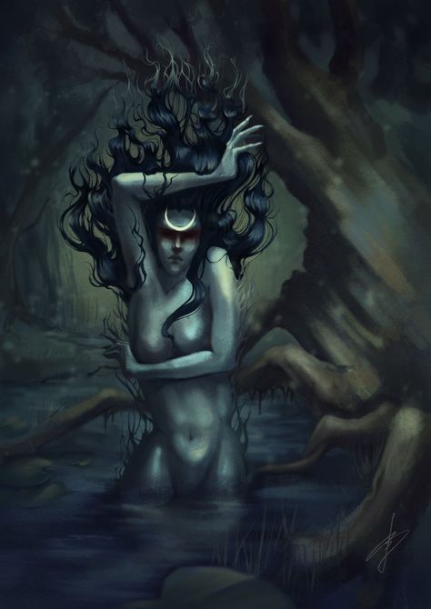 Bog Witch, Fantasy Creatures Mythology, Swamp Witch, Water Witch, Traditional Witchcraft, Witch Design, Witch Art, Witch Aesthetic, Dark Places