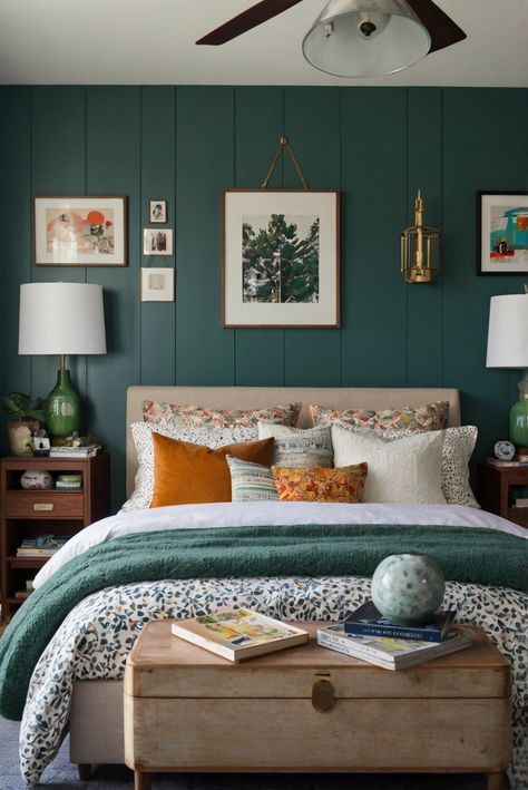 Discover cost-effective tips to refresh your bedroom's color palette easily. Elevate your space with savvy, wallet-friendly flair.
#ad  


#Colortrend
#wallpaint2024
 #color2024
 #DIYpainting
 ##DIYhomedecor
 #Fixhome Benjamin Moore Blue Spruce, Color Scheme Painting, Dark Green Home, Blue Green Bedrooms, Fall Bedroom Aesthetic, Fall Kitchen Decor Ideas, Fall Bathroom Decor Ideas, Fall Porch Decor Ideas, Dark Boho Living Room