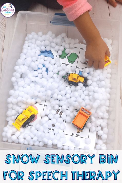 Snow-sensory-bin-plow-truck-speech-therapy-pinterest Sensory Bin Speech Therapy, Early Language Activities Speech Therapy, Winter Slp Activities, Speech Therapy Sensory Bins, Snow Sensory Bin, Winter Speech Therapy Activities, Snow Sensory, Speech Therapy Activities Elementary, Aac Activities