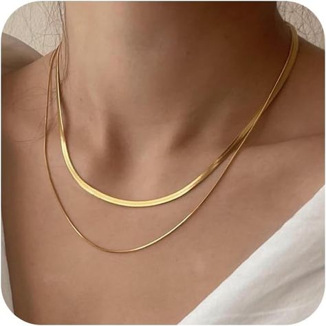 Amazon.com: Tewiky 14k Gold Plated Herringbone Layered Necklace Set - Dainty Chain Choker for Women and Women: Clothing, Shoes & Jewelry Gold Necklace Set Design, Herringbone Jewelry, Gold Chain Women, Gold Herringbone Necklace, Chain Necklace Women, Flat Snake Chain, Chain Watch, Gold Snake Chain, Monthly Baby