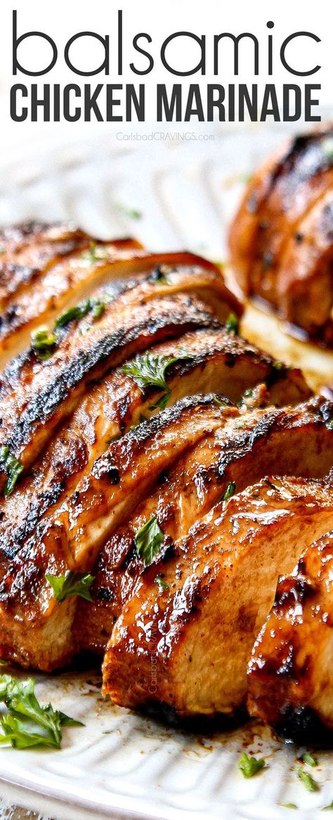 Aug 27, 2020 - The BEST balsamic chicken marinade seeping with savory, tangy, slightly sweet, herbilicious notes for juicy, flavorful, versatile chicken every time! SO easy and SO flavorful! You will love having this on hand! #marinade #chickenmarinade #chickenrecipes #chicken #chickenbreasts #balsamichicken #balsamic #grilling #grillrecipes #grillingrecipes #grilledchicken #dinner #dinnerrecipes #dinnerideas #recipes #easyrecipe #recipes #recipeoftheday #recipeideas #recipe via @carlsbadcravi Balsamic Dijon Chicken, Healthy Balsamic Chicken Recipes, Chicken Marinade For The Oven, Balsamic Mustard Chicken, Balsamic Herb Chicken Marinade, Honey Balsamic Chicken Marinade, Low Calorie Chicken Marinade Healthy, Chicken Marinade For Crockpot, Balsamic Vinegar Chicken Marinade