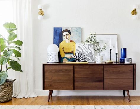 4 Ways to Style That Credenza For "Real Life" + Shop Our Favorite Credenzas - Emily Henderson Under Deck Storage, Credenza Styling, Tv Credenza, Credenza Decor, Emily Henderson Design, Emily Henderson, Sideboard Designs, Dining Room Storage, Vintage Sideboard