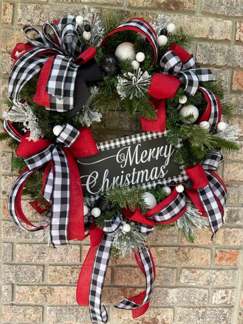 Red And Black Buffalo Plaid Christmas Wreath, Buffalo Christmas Wreath, Plaid Wreath Christmas, Red And Black Christmas Decor Ideas, Christmas Wreath Ideas 2023, Buffalo Plaid Wreaths, Buffalo Check Christmas Wreath, Buffalo Plaid Christmas Wreath, Plaid Christmas Wreath