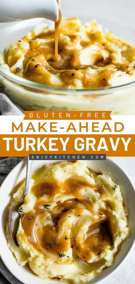 This Make-Ahead Gluten-Free Turkey Gravy is a quick and easy Thanksgiving side dish that's rich and flavorful! This one-pot stovetop turkey gravy is one of the best Thanksgiving food ideas for dinner! Gluten Free Turkey Gravy, Gluten Free Gravy Recipe, Make Ahead Turkey, Thanksgiving Food Ideas, Food Ideas For Dinner, Turkey Gravy Recipe Easy, Make Ahead Turkey Gravy, Turkey Gravy Easy, Homemade Turkey Gravy