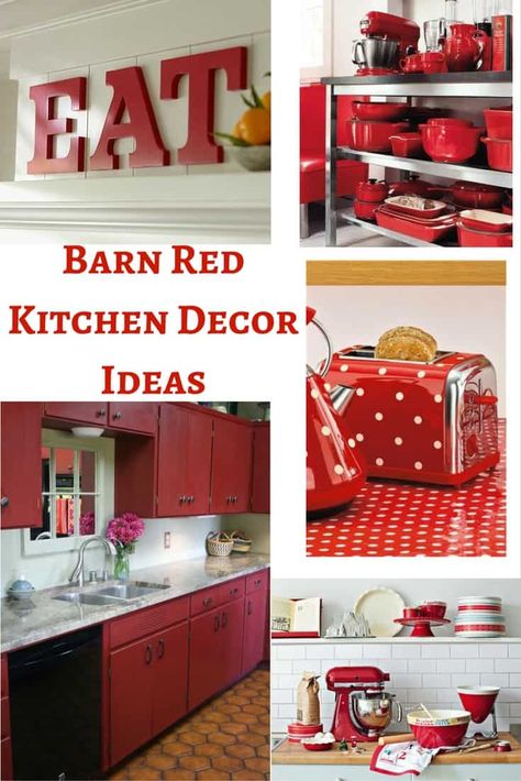 Barn Red Kitchen Decor Ideas add that little bit of color to any country style kitchen Red Kitchen Decor Ideas, Red Kitchen Accents, Red Kitchen Appliances, Red Kitchen Accessories, Elegant Kitchen Decor, Apple Kitchen, Black Kitchen Decor, Red And White Kitchen, Red Kitchen Decor