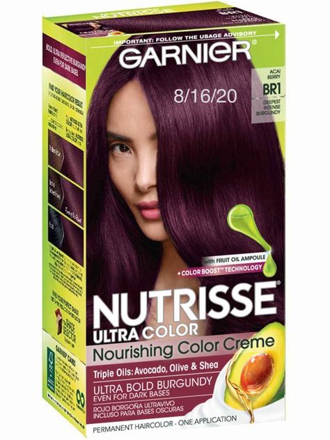 Red Hair Color For Brunettes, Brownish Red Hair Color, Cool Hair Dye, Dark Burgundy Hair Color, Pelo Color Vino, Dark Burgundy Hair, Burgundy Hair Dye, Garnier Hair Color, Burgundy Hair Color