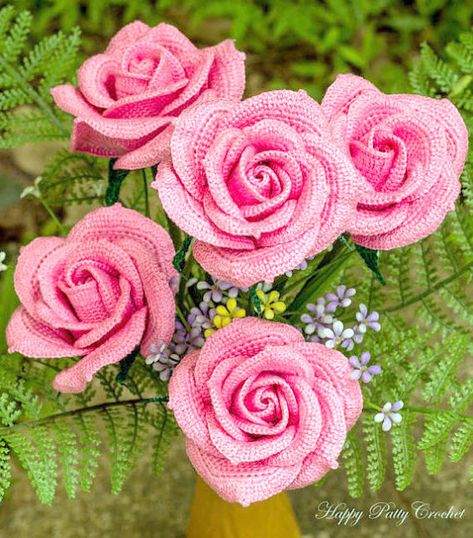 Rose flower Crochet Pattern Crochet Rose, Crochet Flower, Roses, Crochet, Flowers, Pattern, Pink