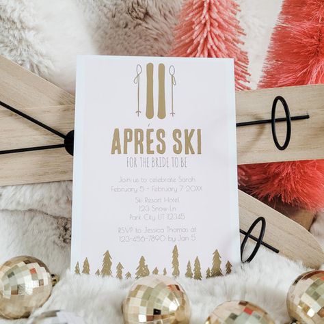 Apres Ski Winter Theme Bachelorette Party Invitation Ski Party Theme, Theme Bachelorette Party, Ski Party, Bachelorette Weekend Itinerary, Bachelorette Party Destinations, Pink Bachelorette, Apres Ski Party, Bachelorette Party Invitation, Bachelorette Themes