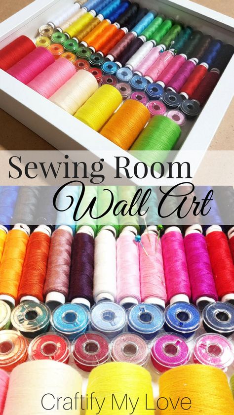 Make this easy yet stunning wall art for your Sewing or Craft Room using the IKEA frame Ribba | #IKEAhack #wallart #decor #craftroom #sewingroom #recyclingproject #upcycling #RIBBA #bobbins #spools Art Craft Room, Diy Office Organization, Recycling Projects, Ikea Frame, Diy Organizer, Thread Storage, Sew Projects, Sewing Room Decor, Craft Space