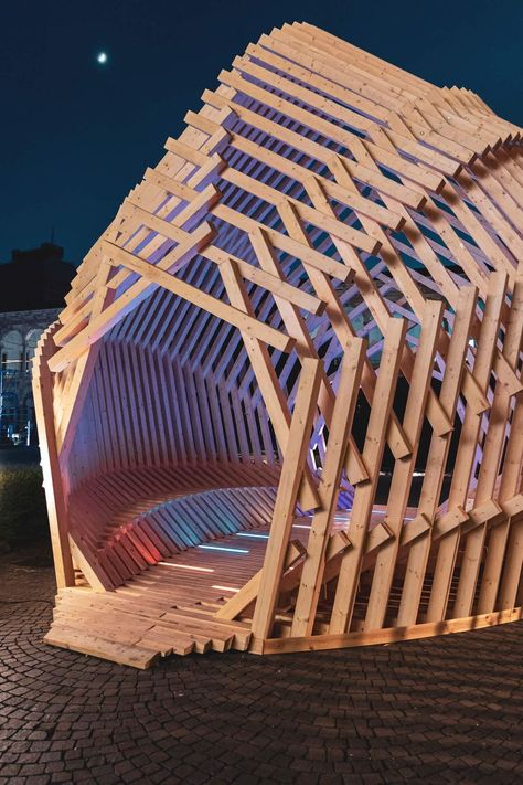 A parametric system of 1 km wooden bars makes the pavilion flexible, easy-to-assemble and highly sustainable and recyclable. The concept of the shelter is further explored in our design process by finding inspiration in the aquatic animal species of the Sea urchins, or Echinoidea. #architecture #architect #amazingarchitecture #design #interiordesign #interiordesigner #decor #homedecor #home #house #luxury #diy #travel #amazing #photography #realestate #arquitecto #arquitectura #decoration Timber Pavilion, Milan Design Week 2022, Aquatic Animal, Building Development, Timber Architecture, Pavilion Architecture, Shelter Design, Pavilion Design, Sea Urchins