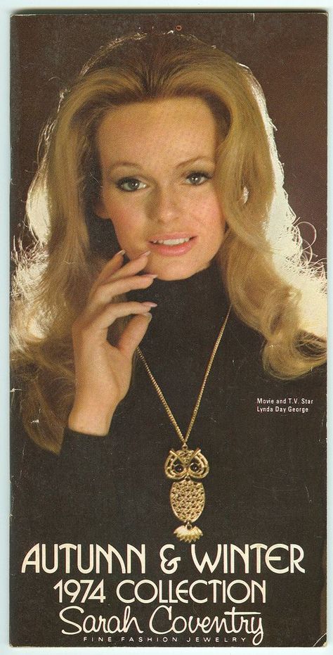 70s Accessories Jewelry, Lynda Day George, Jewellery Advertising, Owl Costume, 1970s Jewelry, 70s Jewelry, Fashion 1970s, Sarah Coventry Jewelry, Jewelry Ads