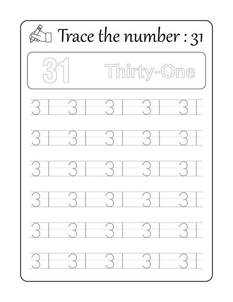 Trace the number 31. Number Tracing for Kids Preschool Number Recognition Worksheets, 51 Number, Preschool Number Tracing, Tracing For Kids, 31 Number, Number Recognition Worksheets, Number Tracing, 3d Vector, Numbers Preschool