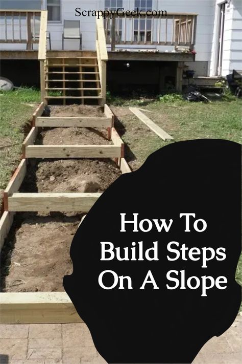 Building steps on sloped ground. Diy Outdoor Stairs On Hill, Steps On Sloped Yard, How To Build Steps On A Slope, Building Steps Into A Hill, Diy Steps On A Slope, Paver Steps On Slope, Outdoor Steps On A Slope, Hill Stairs, Steps On A Slope