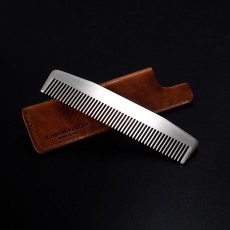 Metal Comb, Horween Leather, Leather Workshop, Shoe Shine, Popular Mens Fashion, Grooming Kit, Beard Care, Brushed Metal, Leather Sheath