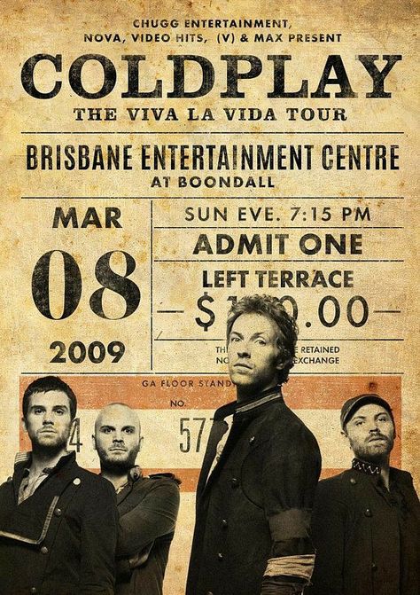 Coldplay Poster, Retro Pub, Concert Signs, Coldplay Concert, Vintage Concert Posters, Music Concert Posters, Vintage Music Posters, Pop Art Posters, Viva La Vida