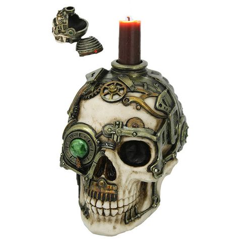 Pacific Trading Steampunk Skull Candleholder Decorative Box ($22) ❤ liked on Polyvore featuring home, home decor, small item storage, skull home accessories, steampunk home decor and skull home decor Accessories Steampunk, Skull Display, Steampunk Home Decor, Steampunk Skull, Steampunk House, Small Item Storage, Jewelry Candles, Skull Jewelry, Edgy Look