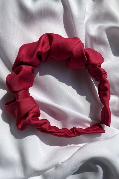 Red Headband Aesthetic, Bright Red Aesthetic, Scrunchie Styles, Silky Smooth Hair, Aesthetic Goth, Handmade Headband, Satin Headband, Red Headband, Silk Satin Fabric