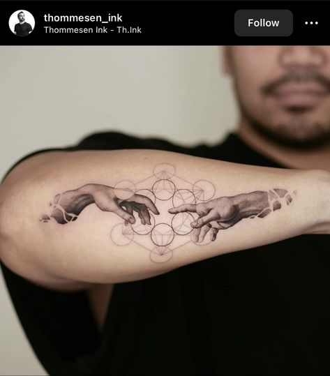 Touching Hands Tattoo, Outer Arm Tattoo, Hand Tattoo Cover Up, Memento Mori Tattoo, Hands Tattoo, Cool Forearm Tattoos, Geometric Tattoo Design, Tattoo Now, Red Ink Tattoos