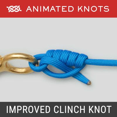 The Improved Clinch knot is one of the most widely used fishing knots. It provides a good method of securing a fishing line to a hook, lure, or swivel. Snell Knot, Quick Release Knot, Animated Knots, Best Fishing Knot, Fishing Line Knots, Scout Knots, Fly Fishing Knots, Fishing Hook Knots, Sailing Knots