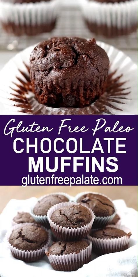 These Grain-Free, Gluten-Free Chocolate Muffins are scrumptious. They are also dairy-free and refined sugar-free making them Paleo friendly. You are going to love these paleo chocolate muffins! Paleo Chocolate Muffins, Gluten Free Chocolate Muffins, Chocolate Peanut Butter Muffins, Nutella Muffin, Muffins Blueberry, Delicious Muffins, Peanut Butter Muffins, Morning Glory Muffins, Chocolate Muffin Recipe