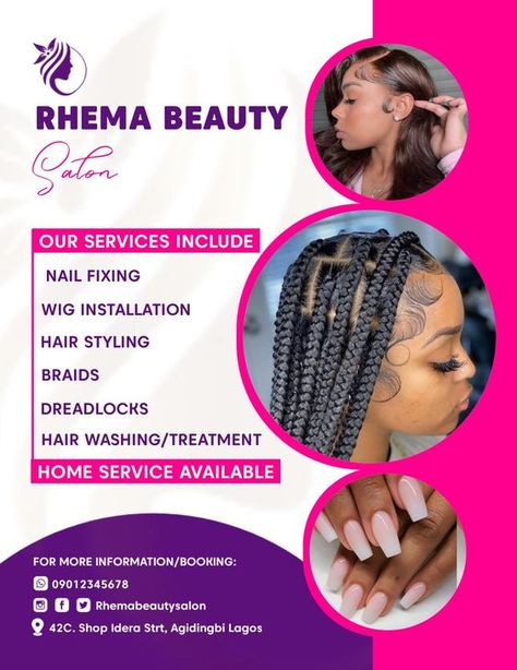 Beauty social media flyer Hair Dresser Design, Beauty Salon Uniform Ideas, African Hair Salon, Hair Poster Design, Beauty Social Media, Agriculture Design, Makeup Poster, Hair Poster, Beauty Flyer