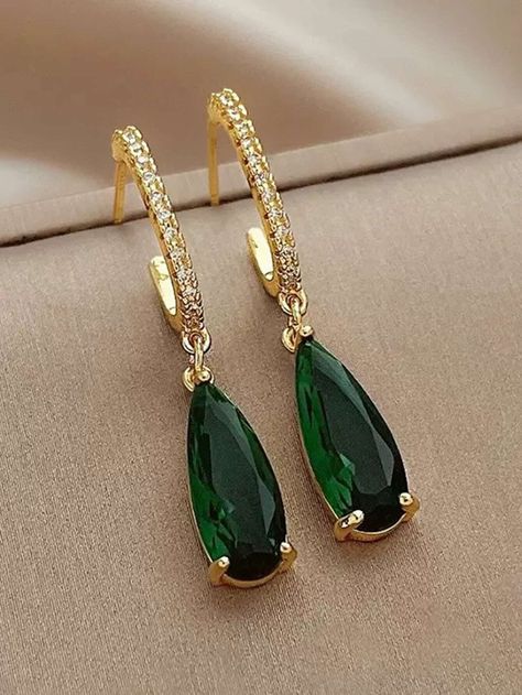 1 Pair Fashion Green Cubic Zirconia Drop Earrings For Women For Wedding Engagement Anniversary Party Jewelry Valentine's Day GiftI discovered amazing products on SHEIN.com, come check them out! Bridal Jewellery Inspiration, Neck Pieces Jewelry, Emerald Green Earrings, Gold Fashion Necklace, Jewelry Design Earrings, Jewelry Fashion Trends, Silver Jewelry Fashion, Watches Women Fashion, Valentines Jewelry