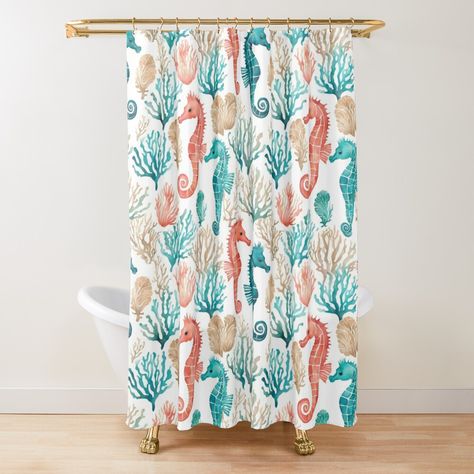 Get my art printed on awesome products. Support me at Redbubble #RBandME: https://www.redbubble.com/i/shower-curtain/Teal-Orange-Starfish-Beachy-Seahorse-Pattern-by-SeaStarAlex/164509482.YH6LW?asc=u Orange Starfish, Seahorse Pattern, Pattern Shower Curtain, Teal Orange, Patterned Shower Curtain, Curtains For Sale, Sealife, Shower Curtains, Starfish