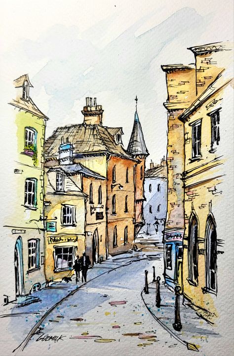 Travel Art Journal, Pen And Wash, Urban Sketch, Landscape Sketch, Architecture Drawing Art, Building Art, 수채화 그림, Urban Sketchers, Color Pencil Art