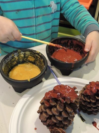 Pinecone Painting with Spice Paints - www.lessons4learners.com Fall Spice Paints, Pinecone Painting, Painting Lesson Plans, Childcare Teacher, Daycare Lesson Plans, Fall Lesson Plans, Painted Pinecones, Daycare Room, Lesson Plans For Toddlers