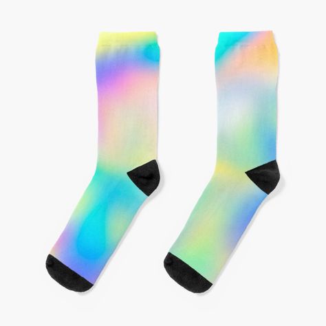 "Summer Rainbow Tie Dye " Socks by ind3finite | Redbubble Socks Aesthetic, Holographic Blue, Rainbow Socks, Pastel Gradient, Tie Dye Socks, Rainbow Tie Dye, Holographic Foil, Pretty Images, Rainbow Tie