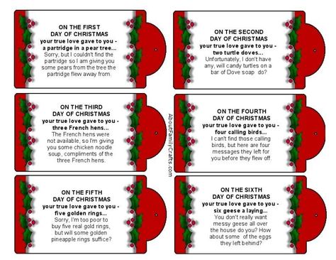 Silly 12 Days of Christmas Printable Tags | About Family Crafts Homemade Holiday Treats, Diy Christmas Treats, 12 Days Of Xmas, Christmas Tags Printable, Days Before Christmas, Free Gift Tags, Homemade Holiday, Twelve Days Of Christmas, 2 Ingredient