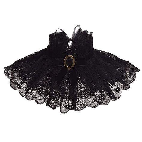 BLESSUME Lolita Black Neck Collar Victorian Ruffle Collar, Elizabethan Ruff, Clown Collar, Tie Brooch, Faux Collar, Ruff Collar, Black Velvet Choker, Black Neck, Lace Layers