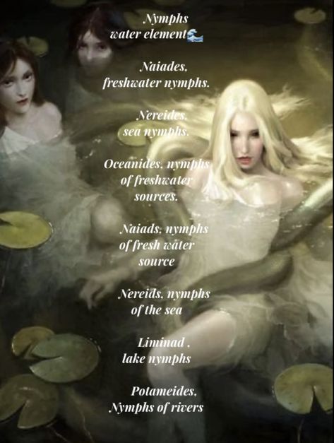 River Spirits Witchcraft, Types Of Nymphs Mythology, Water Mythical Creatures, Naiads Greek Mythology, Nyphm Fairy, Nymph Greek Mythology Aesthetic, Nymph Art Mythology Goddess, River Nymph, Greek Nymphs