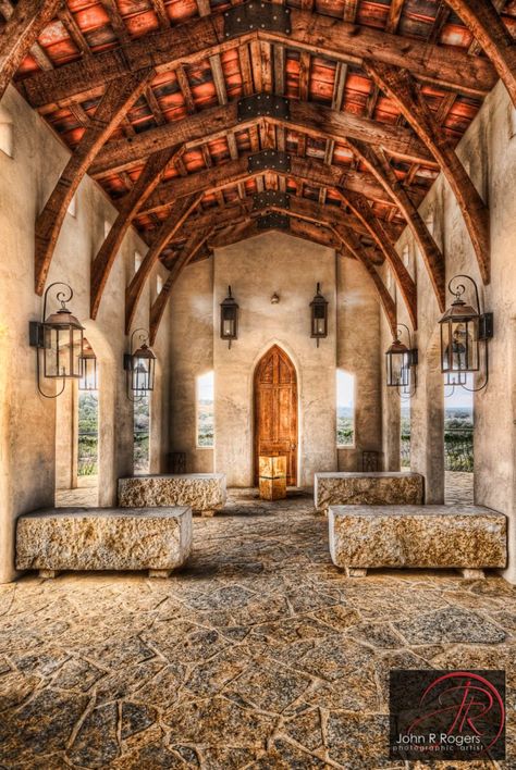 The inside of the chapel is just as beautiful as the outside. That Old World feel is the absolute perfect atmosphere for a wedding ceremony. Small Chapels, Beautiful Chapels, Chapel Dulcinea, Open Air Chapel, Chapel In The Woods, Glass Chapel, Wedding Chapel, Downtown Austin, Old Churches