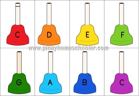 The Pinay Homeschooler: FREE Musical Hand Bell Cards Hand Bell Songs, Hand Bell Music, Music Activities For Kids, Kindergarten Music, Rainbow Music, Music Lessons For Kids, Boomwhackers, Music Curriculum, Preschool Music