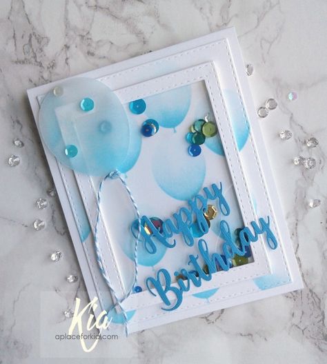 Balloon Birthday Card, Birthday Card For Kids, Beautiful Birthday Card, Balloon Cards, Vellum Cards, Birthday Card Craft, Blue Balloon, Bday Cards, Balloon Birthday