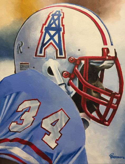 Earl Campbell, Houston Oilers by Dan Stromme College Football Art, Earl Campbell, Nfl Art, Vintage Tennessee, Football Pics, Nfl Football Art, American Football League, Houston Oilers, Vintage Helmet