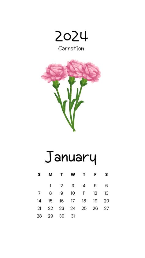 #2024 #calender #2024calender #January #January2024 #Januarycalender #monthlycalender #Carnation #snowdrop #love #affection #hope #minimal #aesthetic  #calenderwallpaper #flowers #floral #birthmonthflowers #birthflower #wall calender #trendywallcalender #trendydesign Calender 2024 January, Flower Of January, Printable Calender, Calender Printables, January Carnation, January Birth Flower, Flower Calendar, January Birth Flowers, Diy Wedding Backdrop